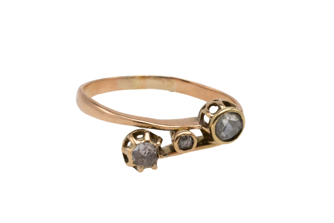 Three stone rose diamond ring in 14 carat gold-Antique rings-The Antique Ring Shop