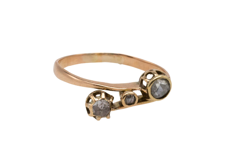 Three stone rose diamond ring in 14 carat gold-Antique rings-The Antique Ring Shop