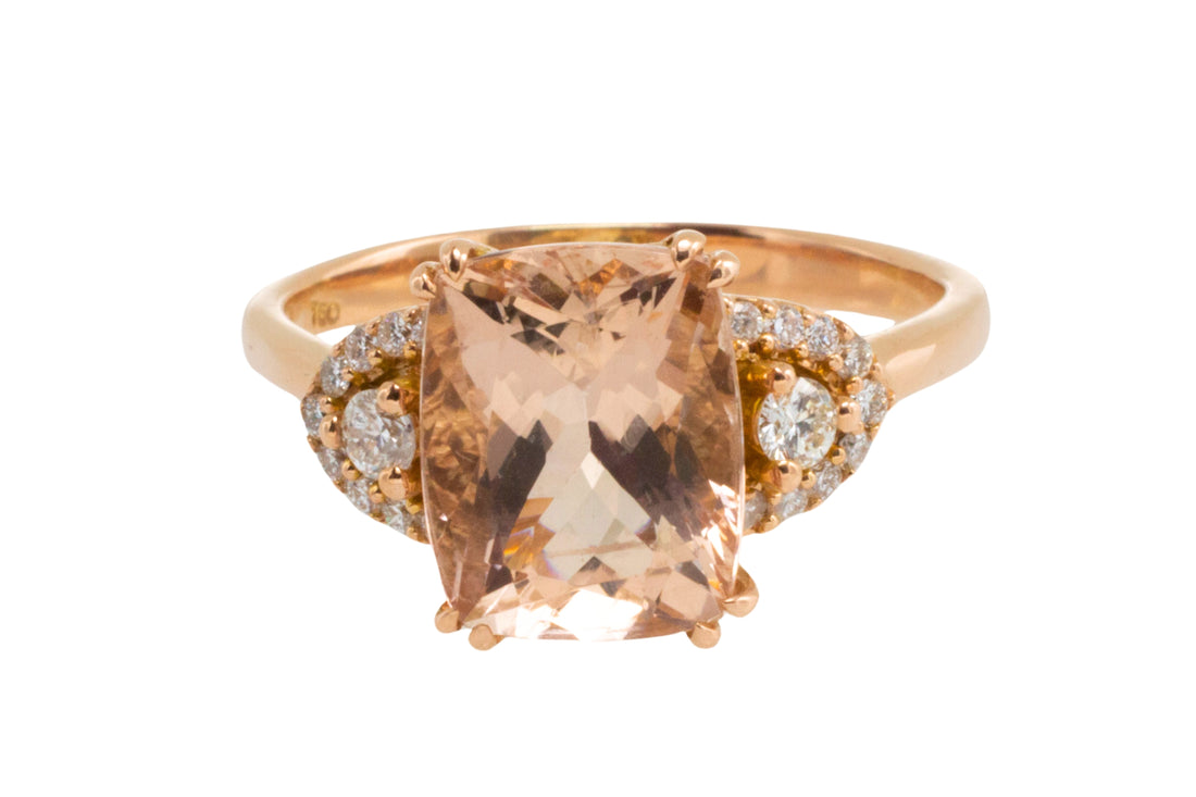 Morganite and diamond ring in 18 carat roe gold-Vintage Rings-The Antique Ring Shop