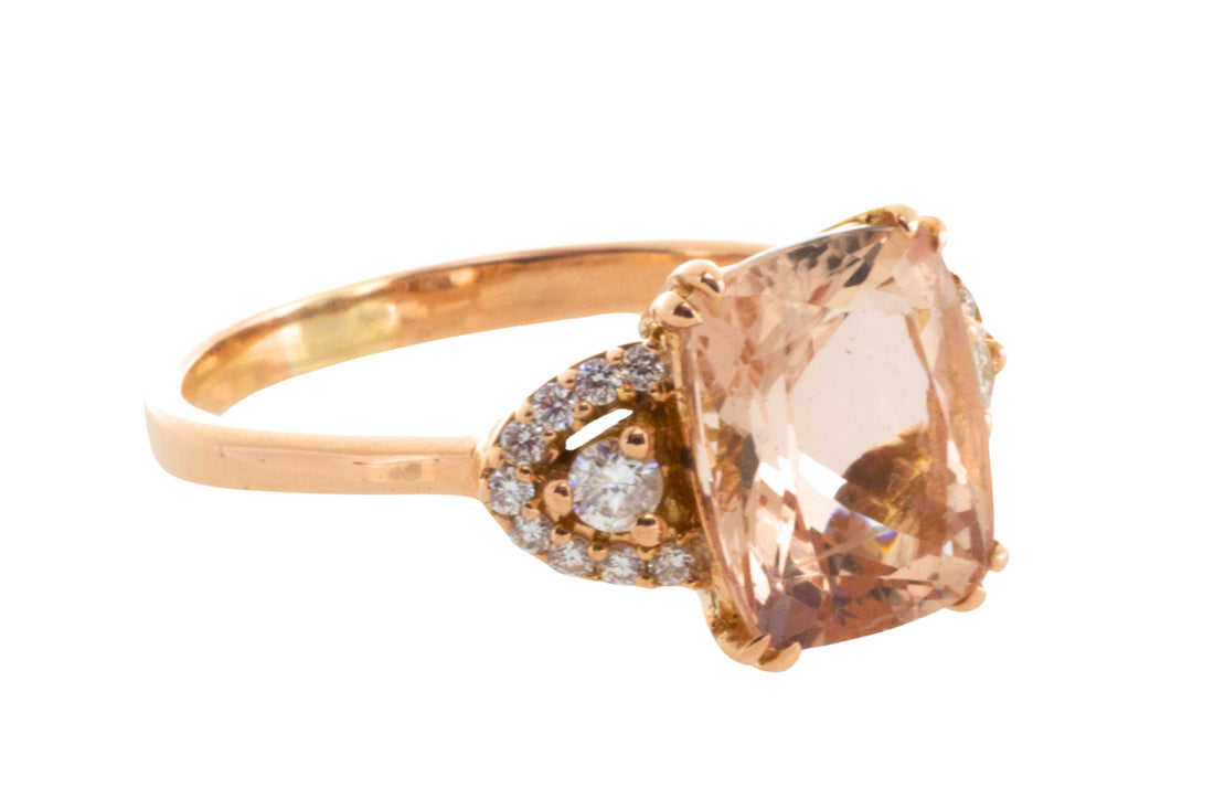 Morganite and diamond ring in 18 carat roe gold-Vintage Rings-The Antique Ring Shop