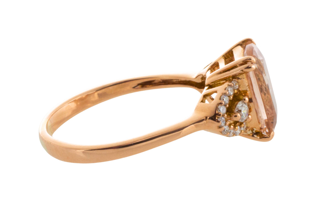 Morganite and diamond ring in 18 carat roe gold-Vintage Rings-The Antique Ring Shop