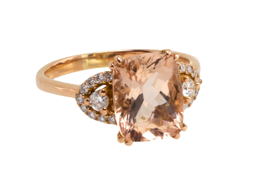 Morganite and diamond ring in 18 carat roe gold-Vintage Rings-The Antique Ring Shop