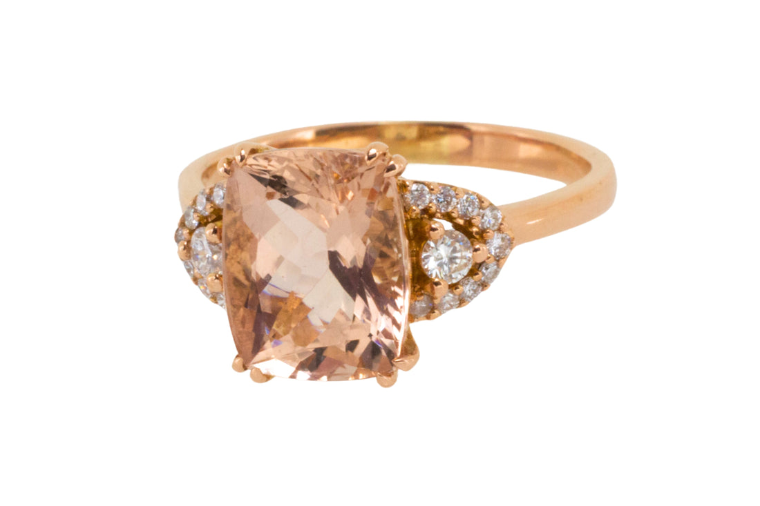 Morganite and diamond ring in 18 carat roe gold-Vintage Rings-The Antique Ring Shop