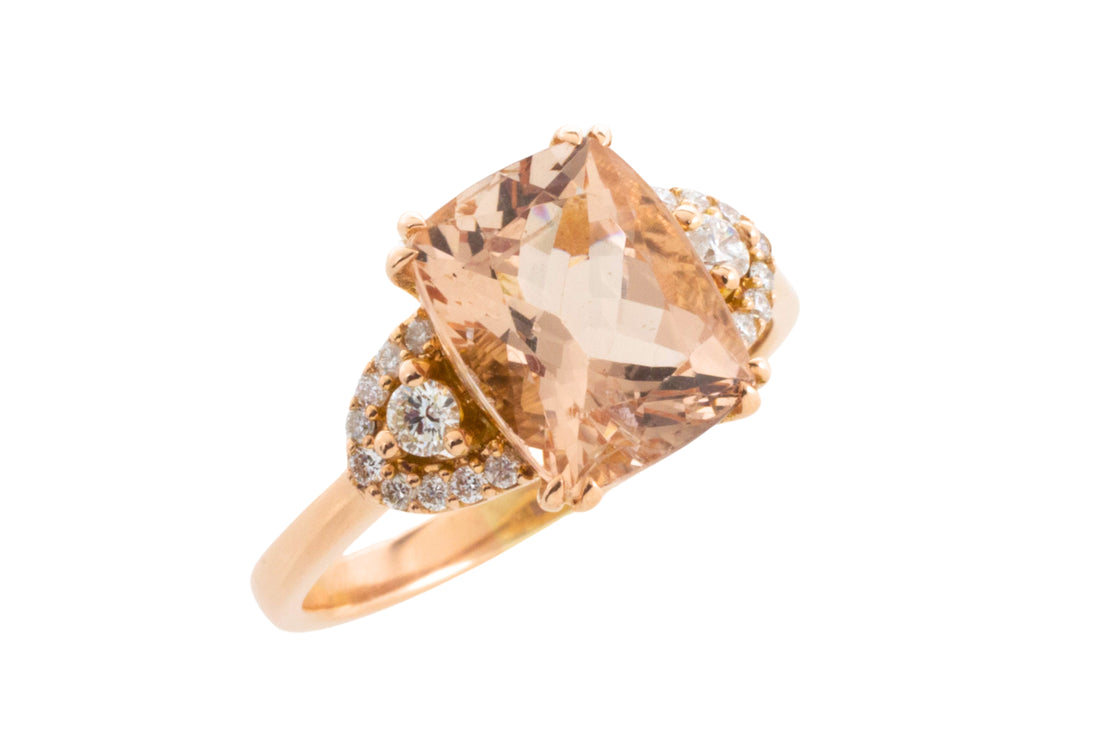 Morganite and diamond ring in 18 carat roe gold-Vintage Rings-The Antique Ring Shop