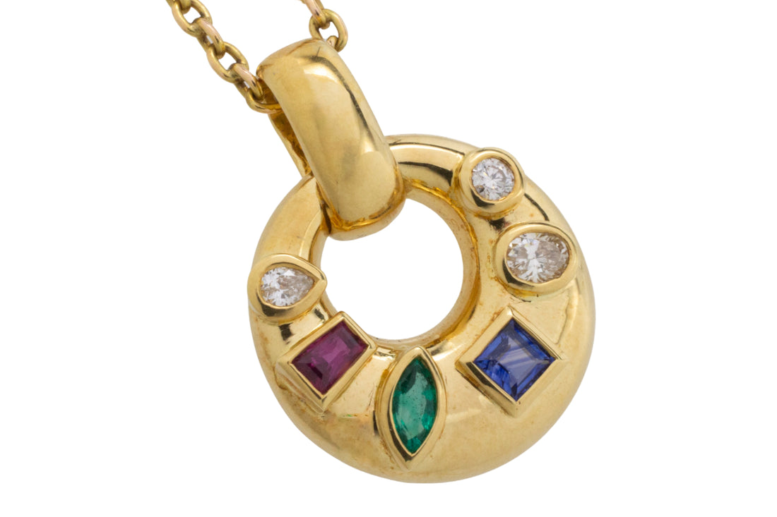 Diamond sapphire ruby and emerld pendant-Pendants-The Antique Ring Shop
