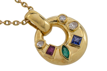 Diamond sapphire ruby and emerld pendant-Pendants-The Antique Ring Shop
