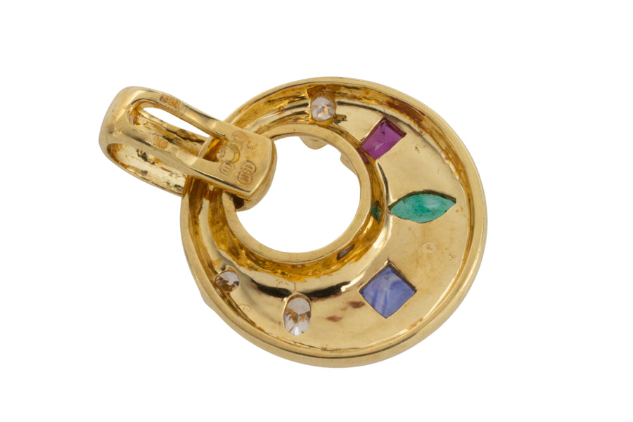 Diamond sapphire ruby and emerld pendant-Pendants-The Antique Ring Shop