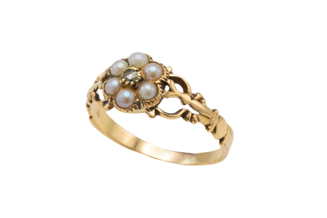 Victorian pearl and diamond mourning ring-Antique rings-The Antique Ring Shop