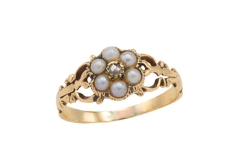 Victorian pearl and diamond mourning ring-Antique rings-The Antique Ring Shop