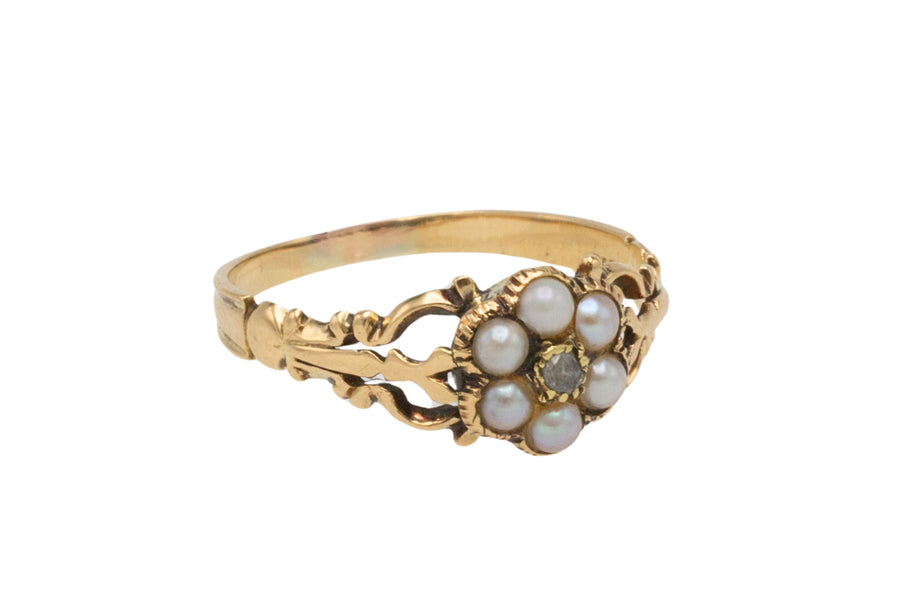 Victorian pearl and diamond mourning ring-Antique rings-The Antique Ring Shop