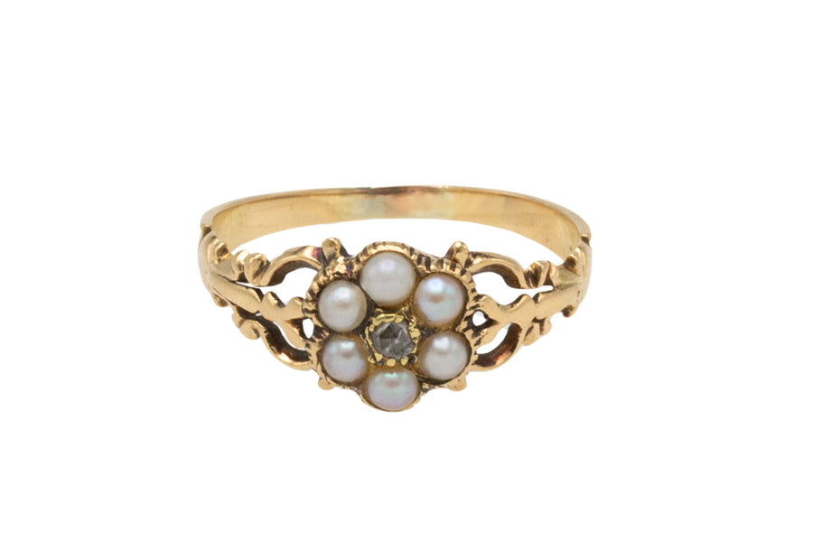 Victorian pearl and diamond mourning ring-Antique rings-The Antique Ring Shop