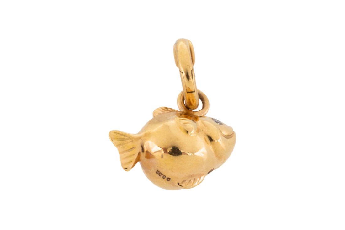 Diamond fish charm in 18 carat gold-Pendants-The Antique Ring Shop