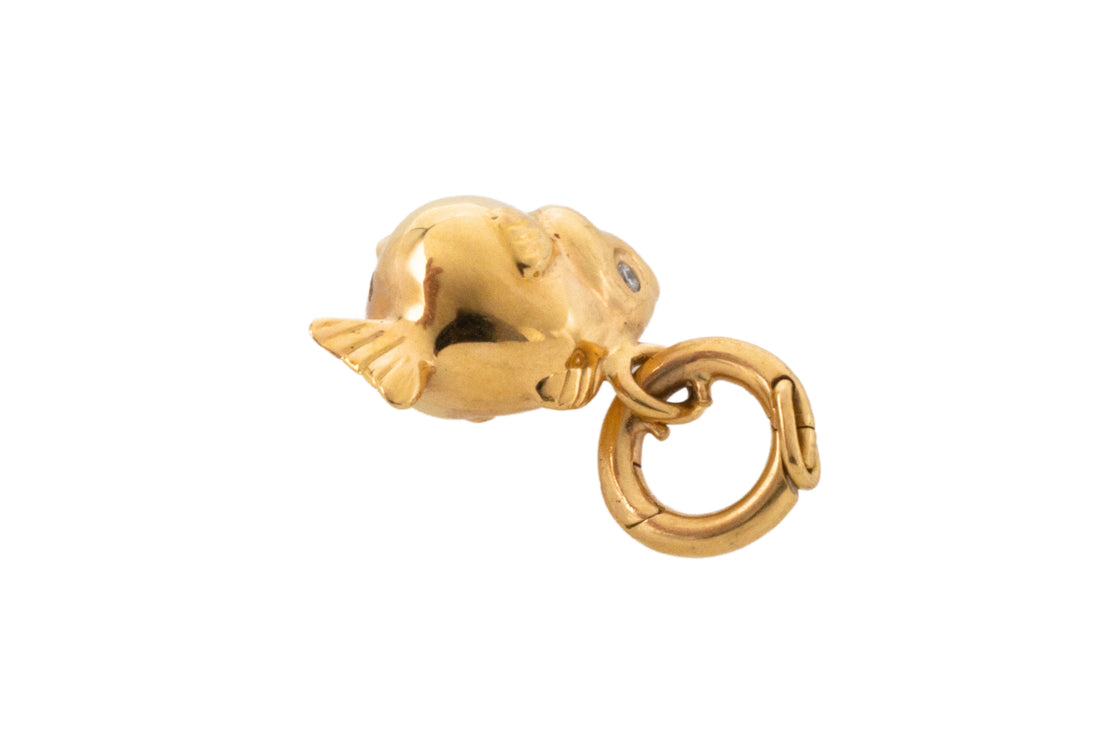 Diamond fish charm in 18 carat gold-Pendants-The Antique Ring Shop