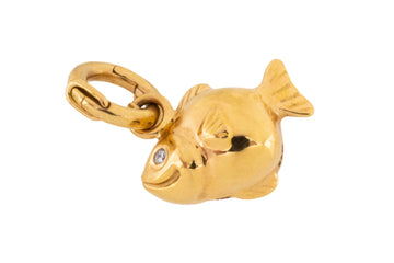 Diamond fish charm in 18 carat gold-Pendants-The Antique Ring Shop