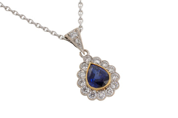 Sapphire and diamond pendant in 18 carat gold-Pendants-The Antique Ring Shop