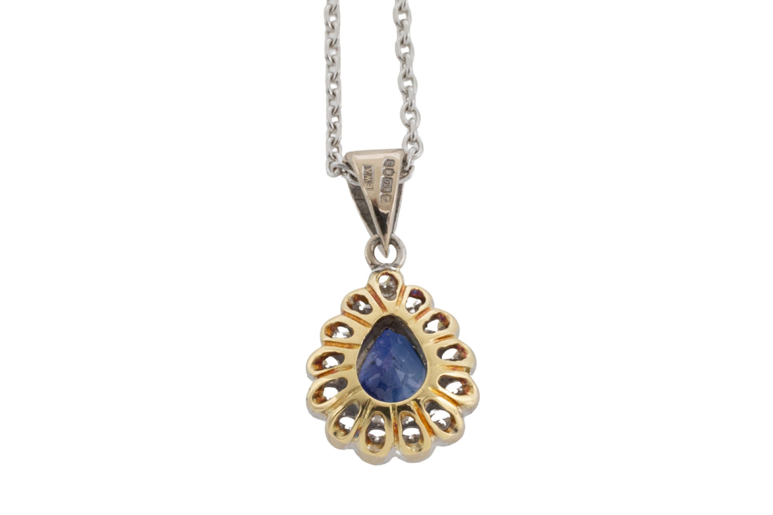 Sapphire and diamond pendant in 18 carat gold-Pendants-The Antique Ring Shop
