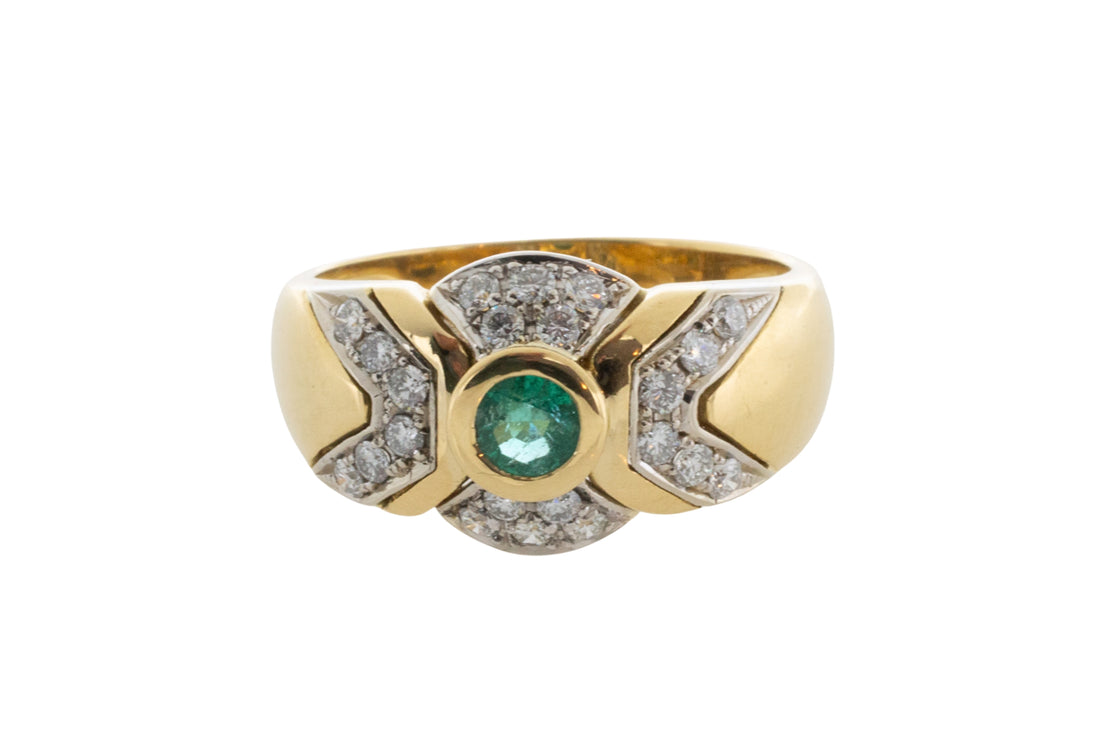 Emerald and diamond ring in 18 carat gold-Vintage Rings-The Antique Ring Shop