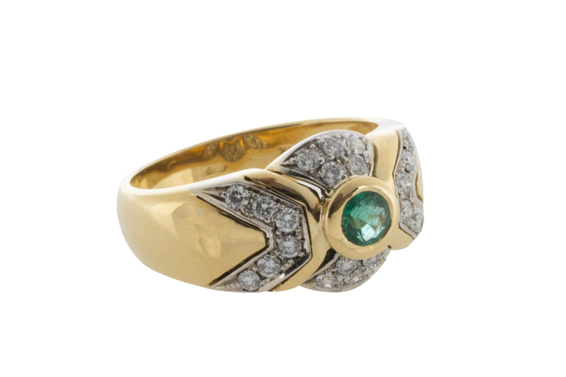Emerald and diamond ring in 18 carat gold-Vintage Rings-The Antique Ring Shop