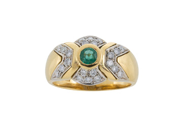 Emerald and diamond ring in 18 carat gold-Vintage Rings-The Antique Ring Shop