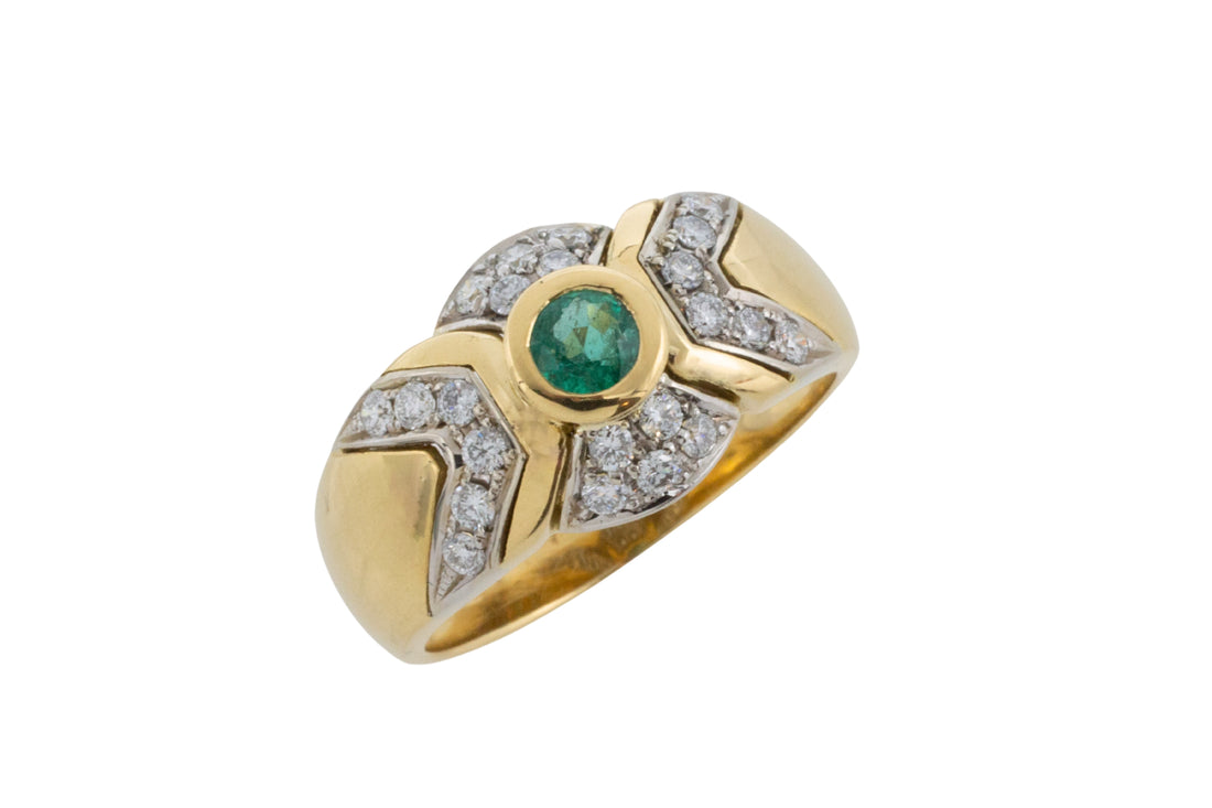 Emerald and diamond ring in 18 carat gold-Vintage Rings-The Antique Ring Shop
