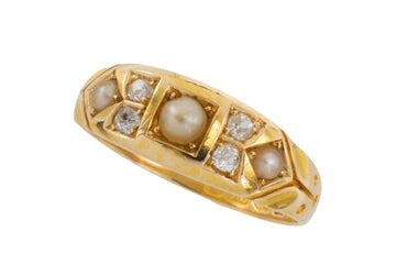 Victorian old cut diamond and pearl ring from 1889-Antique rings-The Antique Ring Shop