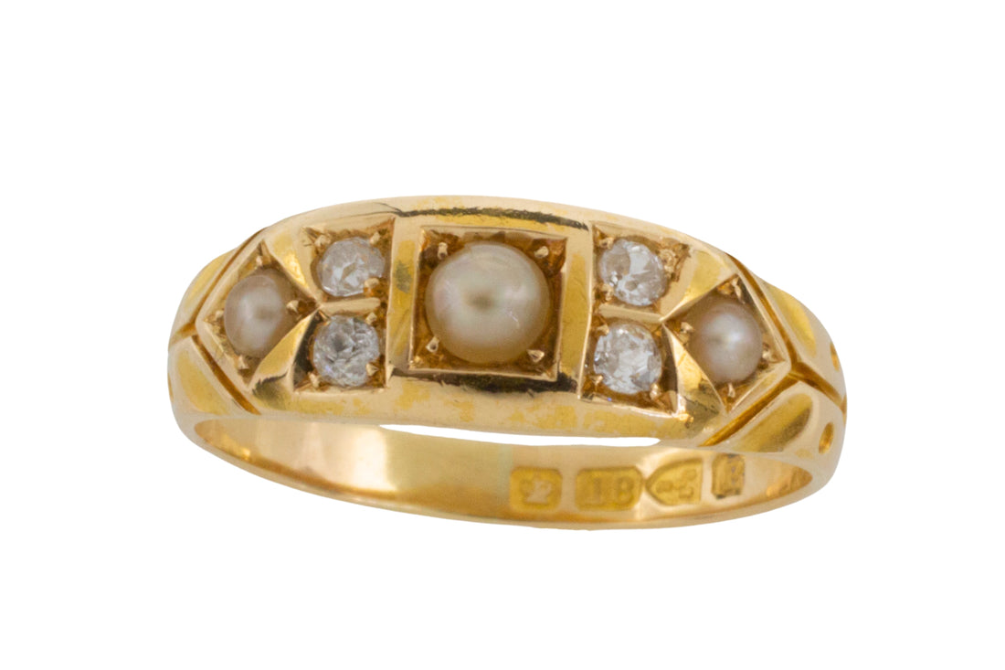 Victorian old cut diamond and pearl ring from 1889-Antique rings-The Antique Ring Shop