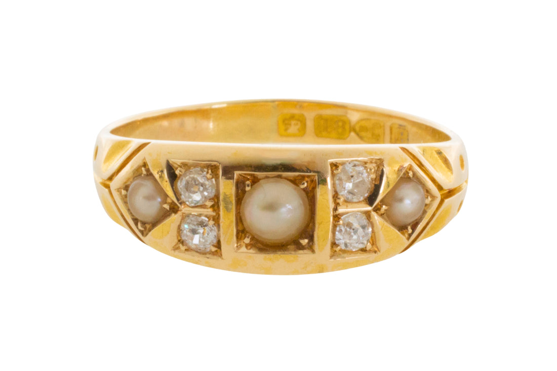 Victorian old cut diamond and pearl ring from 1889-Antique rings-The Antique Ring Shop
