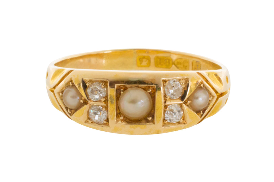 Victorian old cut diamond and pearl ring from 1889-Antique rings-The Antique Ring Shop