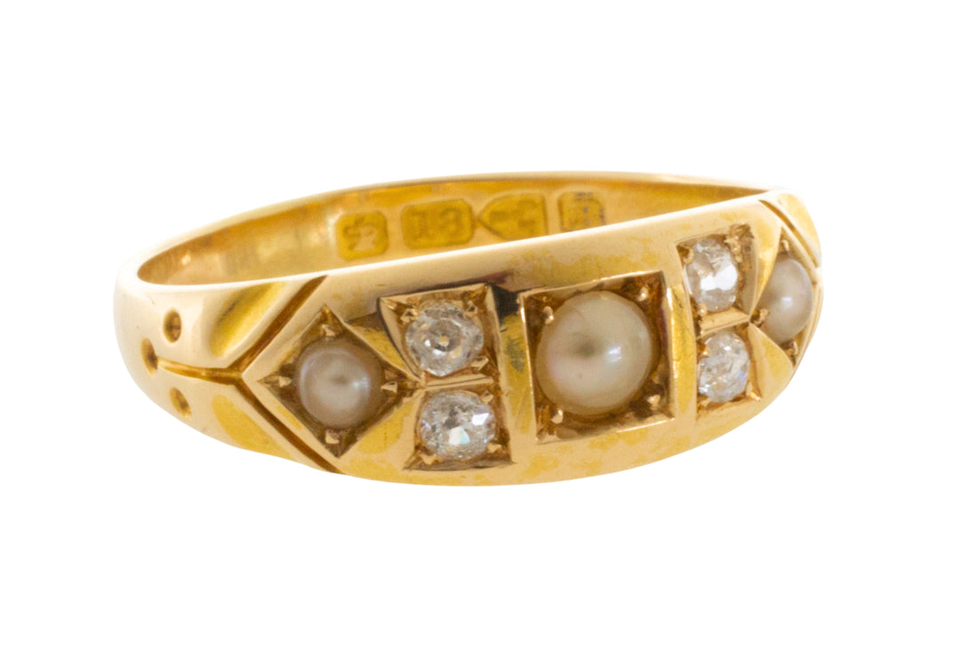 Victorian old cut diamond and pearl ring from 1889-Antique rings-The Antique Ring Shop