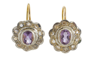 Amrthyst and rose diamond earrings in silver and gold-Earrings-The Antique Ring Shop