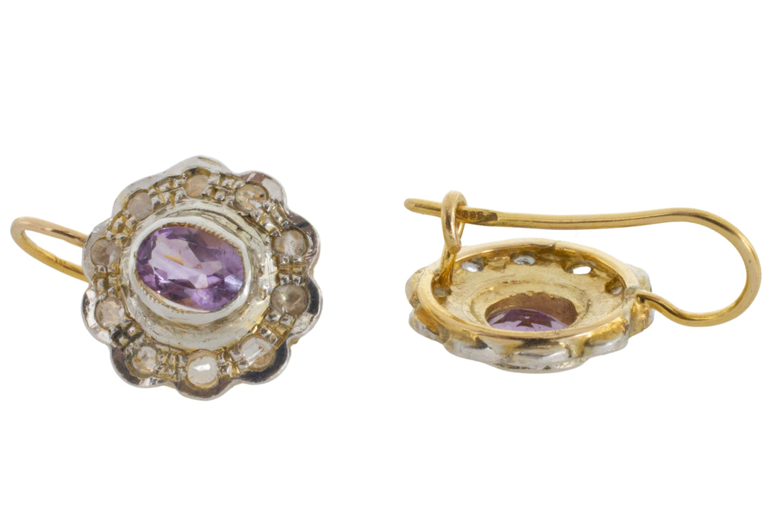 Amrthyst and rose diamond earrings in silver and gold-Earrings-The Antique Ring Shop