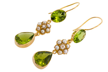 Victorian peridot, pearl and rose diamond earrings-Earrings-The Antique Ring Shop