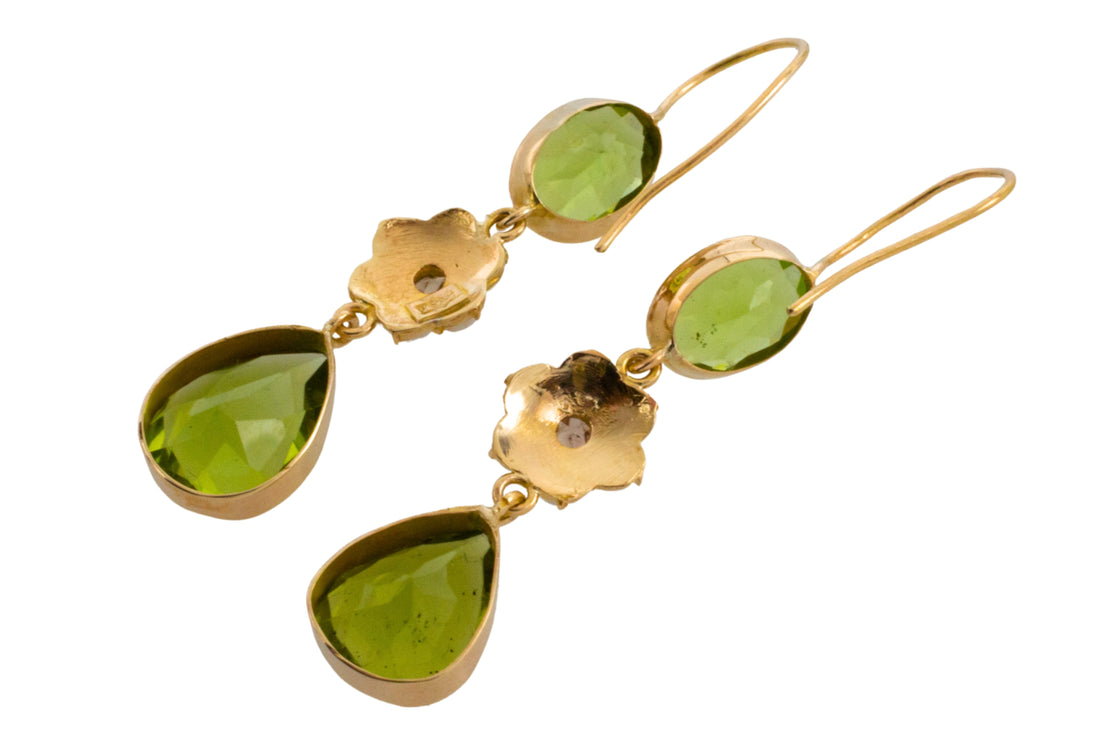 Victorian peridot, pearl and rose diamond earrings-Earrings-The Antique Ring Shop