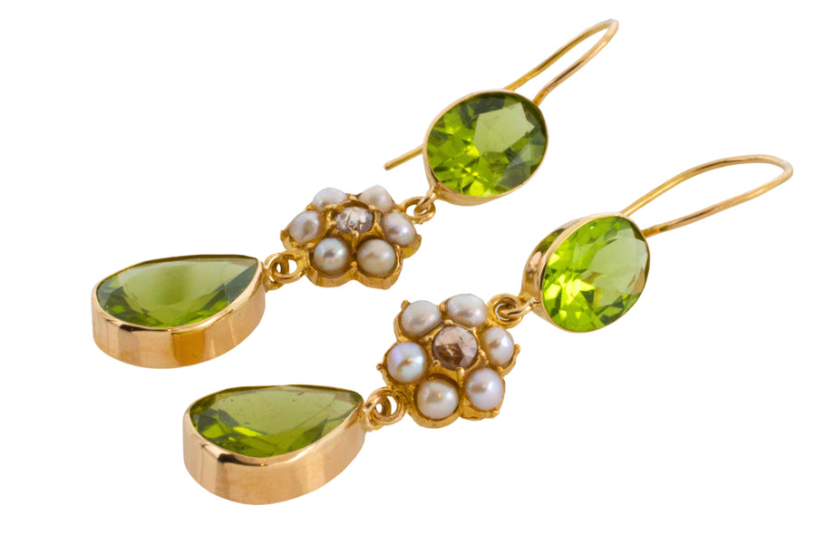 Victorian peridot, pearl and rose diamond earrings-Earrings-The Antique Ring Shop