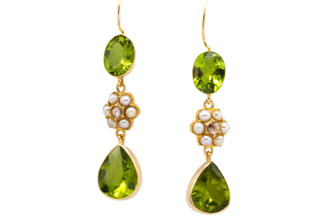 Victorian peridot, pearl and rose diamond earrings-Earrings-The Antique Ring Shop