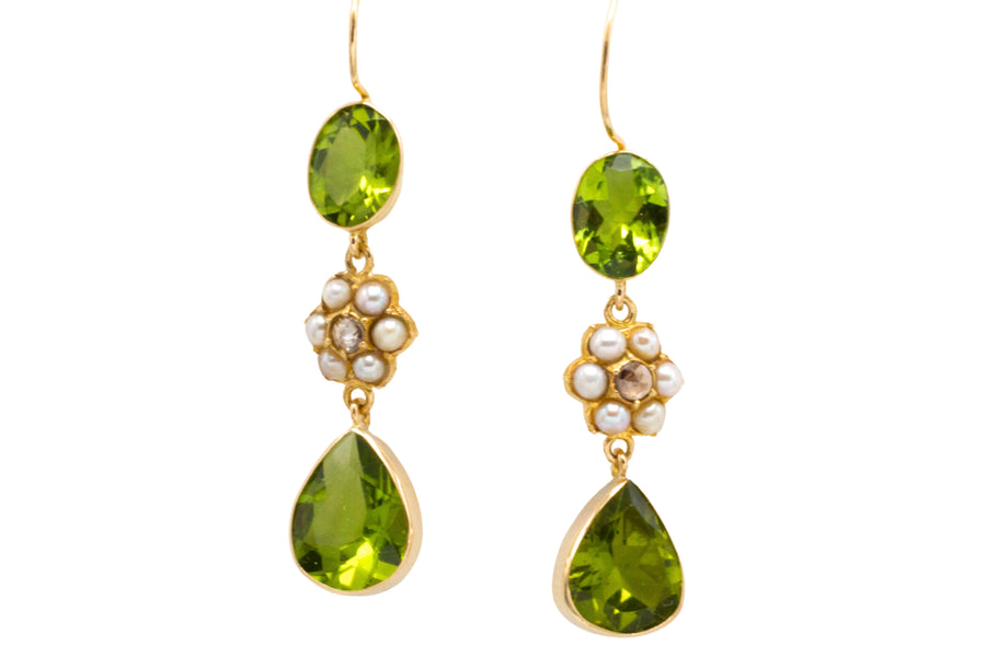 Victorian peridot, pearl and rose diamond earrings-Earrings-The Antique Ring Shop