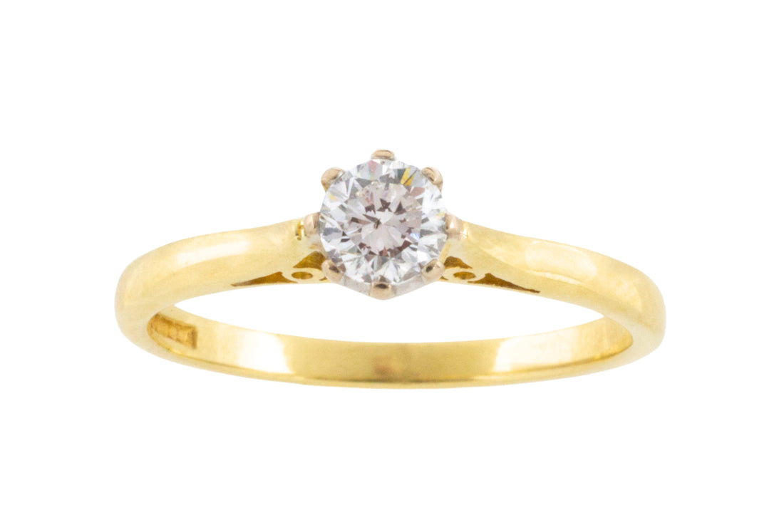 Diamond solitaire ring in yellow and white gold-engagement rings-The Antique Ring Shop