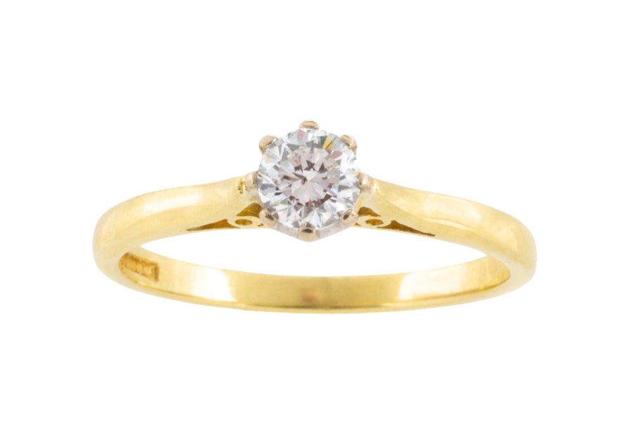 Diamond solitaire ring in yellow and white gold-engagement rings-The Antique Ring Shop