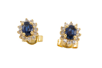 Sapphire and diamond studs in 18 carat gold-Earrings-The Antique Ring Shop