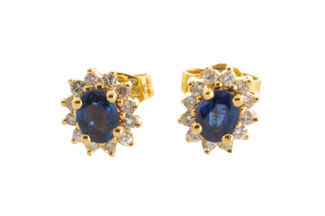 Sapphire and diamond studs in 18 carat gold-Earrings-The Antique Ring Shop