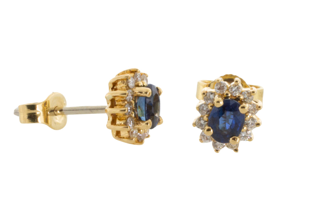 Sapphire and diamond studs in 18 carat gold-Earrings-The Antique Ring Shop