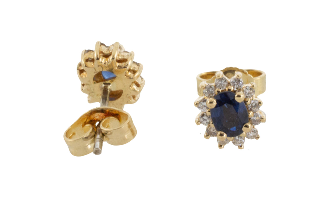 Sapphire and diamond studs in 18 carat gold-Earrings-The Antique Ring Shop