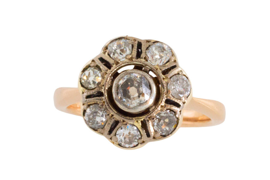 Old cut diamond cluster ring in silver and gold-Antique rings-The Antique Ring Shop
