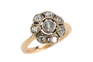 Old cut diamond cluster ring in silver and gold-Antique rings-The Antique Ring Shop