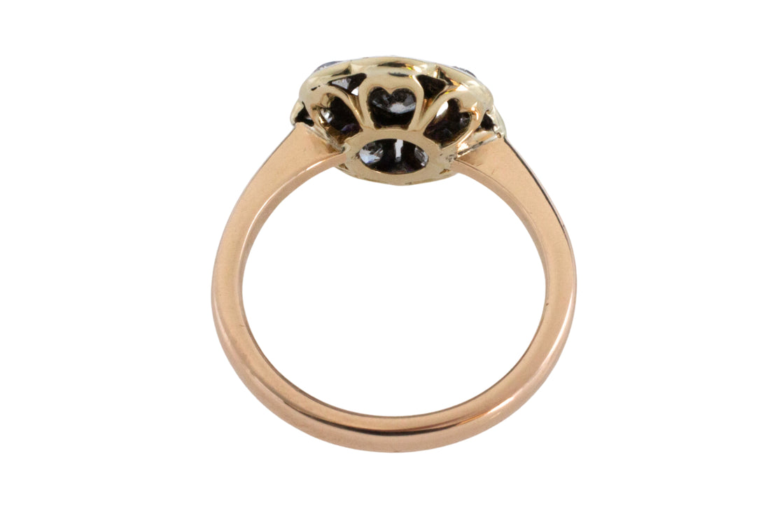 Old cut diamond cluster ring in silver and gold-Antique rings-The Antique Ring Shop