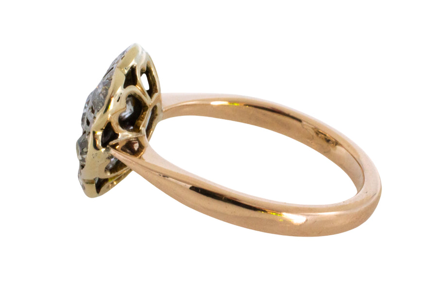 Old cut diamond cluster ring in silver and gold-Antique rings-The Antique Ring Shop