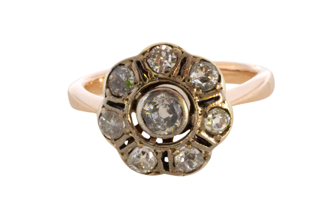 Old cut diamond cluster ring in silver and gold-Antique rings-The Antique Ring Shop
