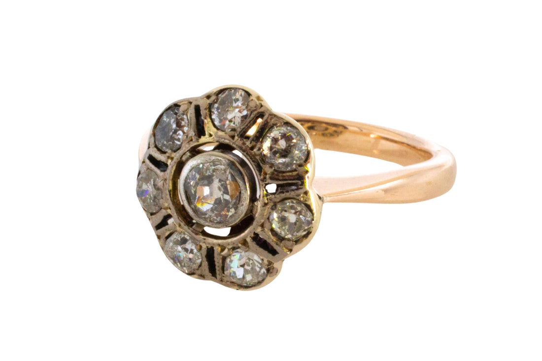 Old cut diamond cluster ring in silver and gold-Antique rings-The Antique Ring Shop