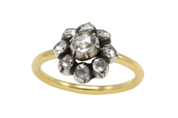 Rose diamond cluster ring in silver and gold-Vintage Rings-The Antique Ring Shop