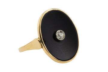 Onyx and old cut diamond ring in 14 carat gold-Vintage Rings-The Antique Ring Shop